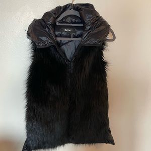 DKNY black fur puffer vest